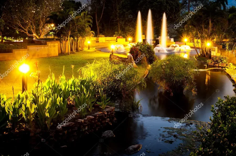 twilight-fountain-in-night-garden