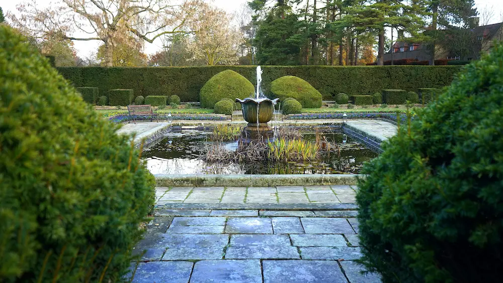large pond with fountain