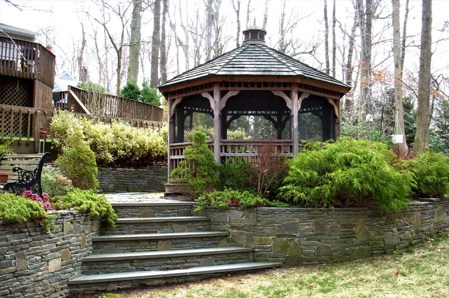 stone steps up to a gazebo